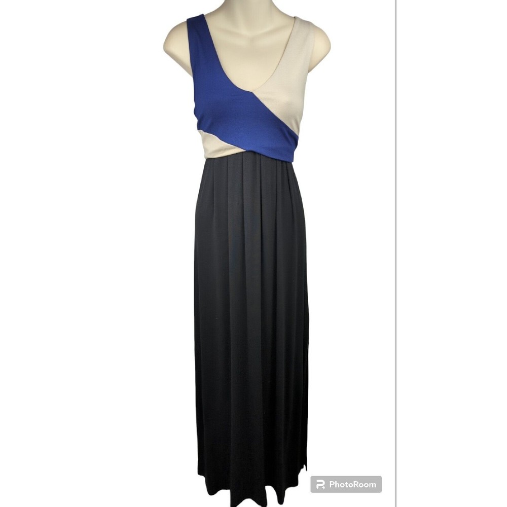 MAEVE Anthropologie Maxi Dress Colorblock Black Blue Jersey Soft XS
